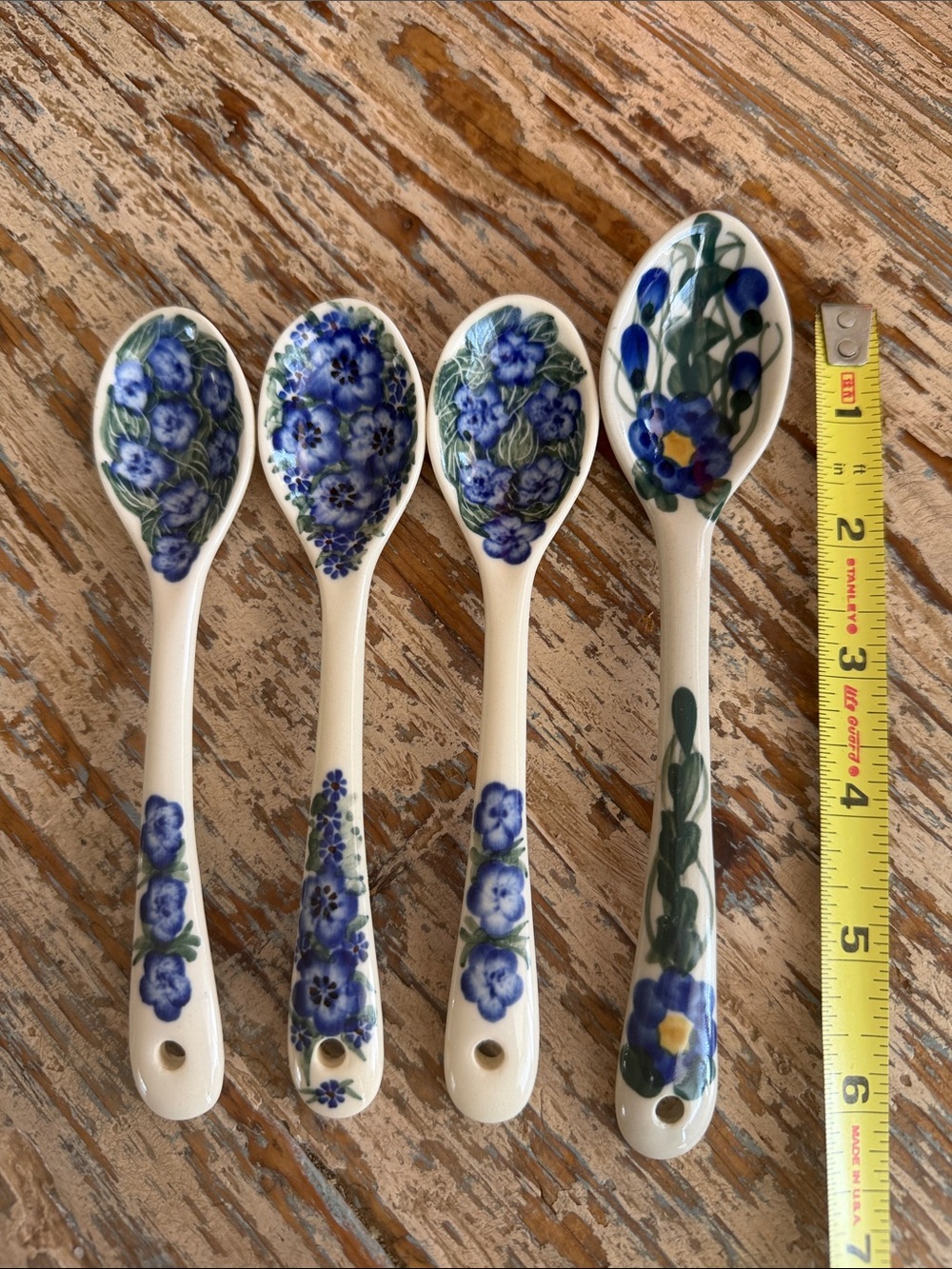 Hand-Painted Polish Pottery Ceramic Serving Spoon Set - 4-Piece